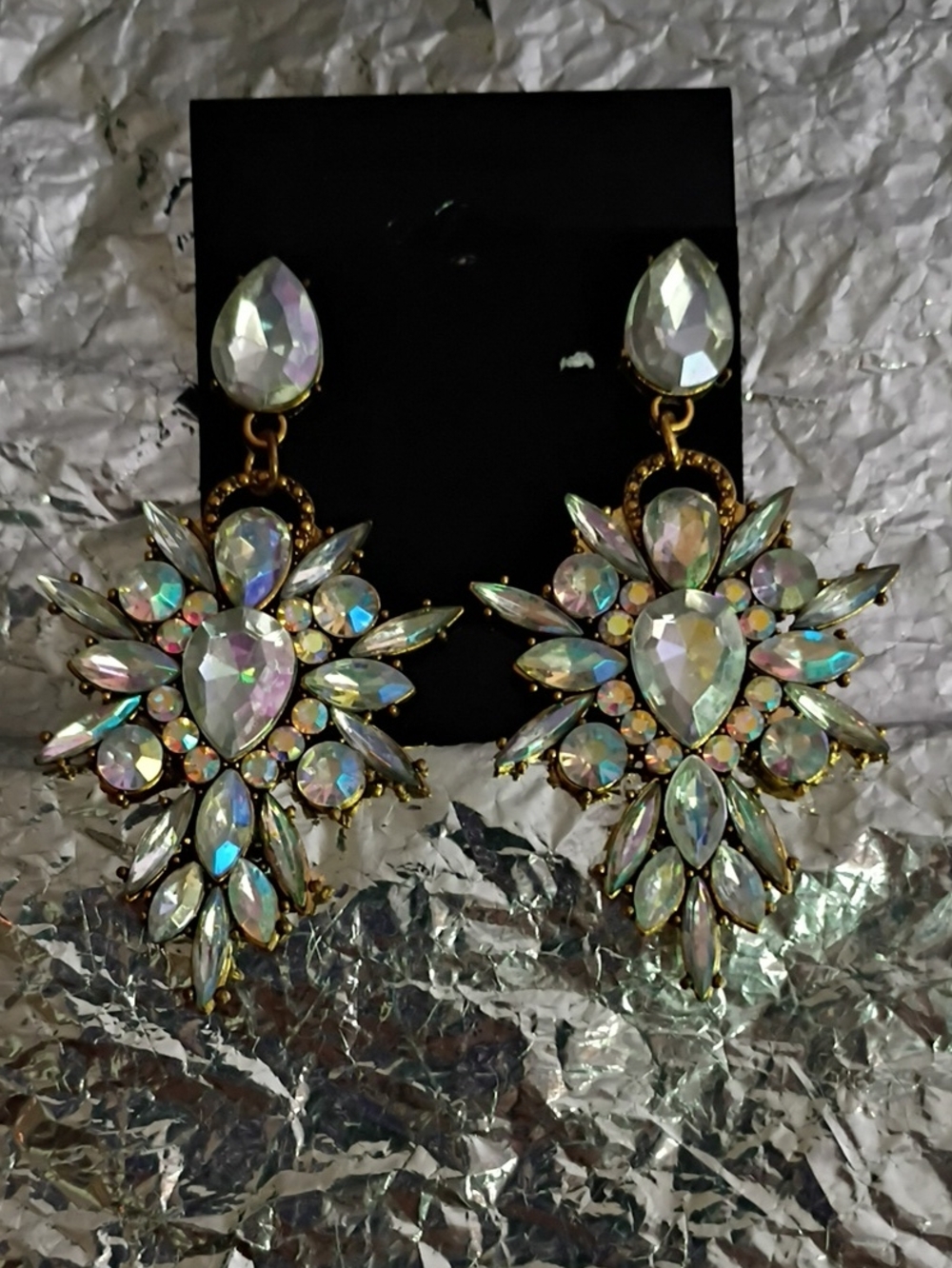 Aurora Crystal Drop Statement Earrings - Iridescent
